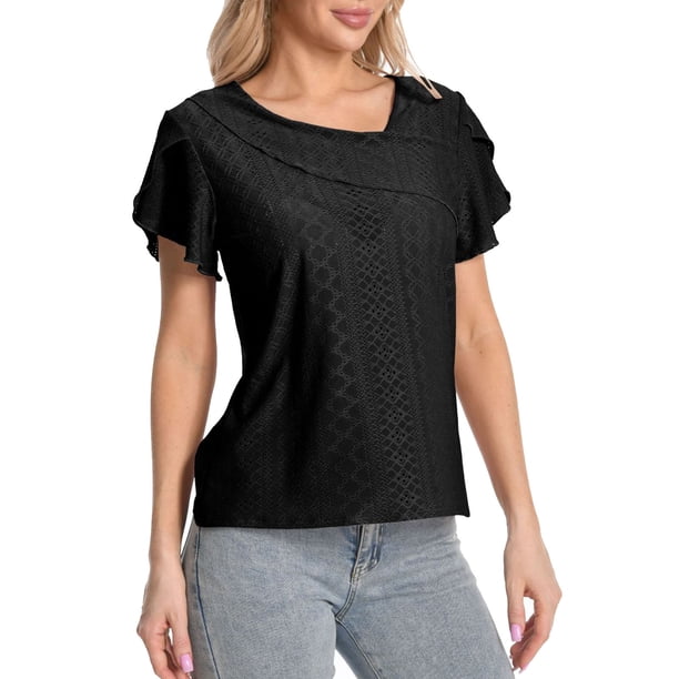 Tamaño Más Suelto Ajuste Camisetas para las Mujeres con Cuello en V de Manga Corta Suelta Camisa Superior, Poliéster
