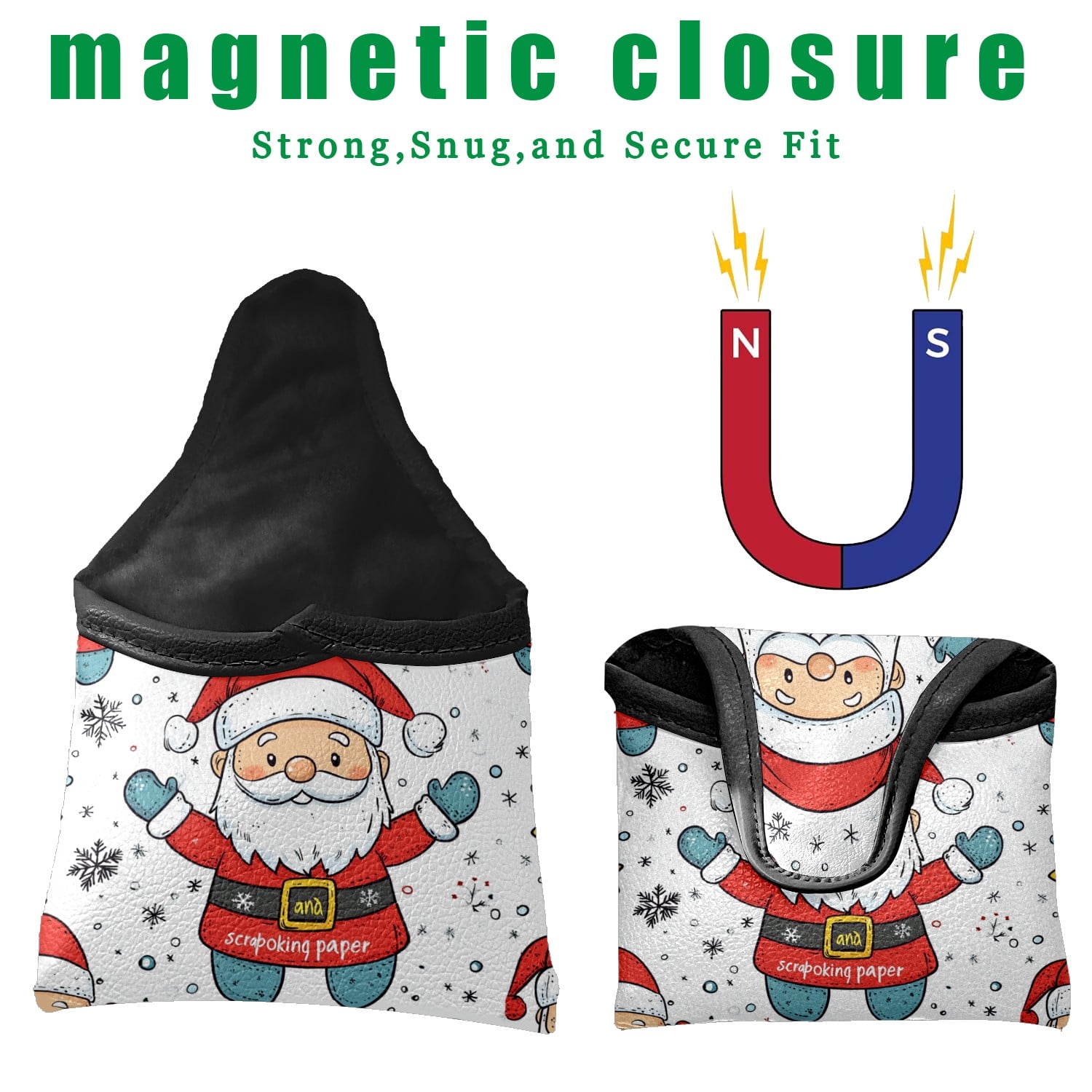 Golf Mallet Putter Cover Premium Leather Waterproof Golf Putter Head Cover with Magnetic Closure Christmas Snowman