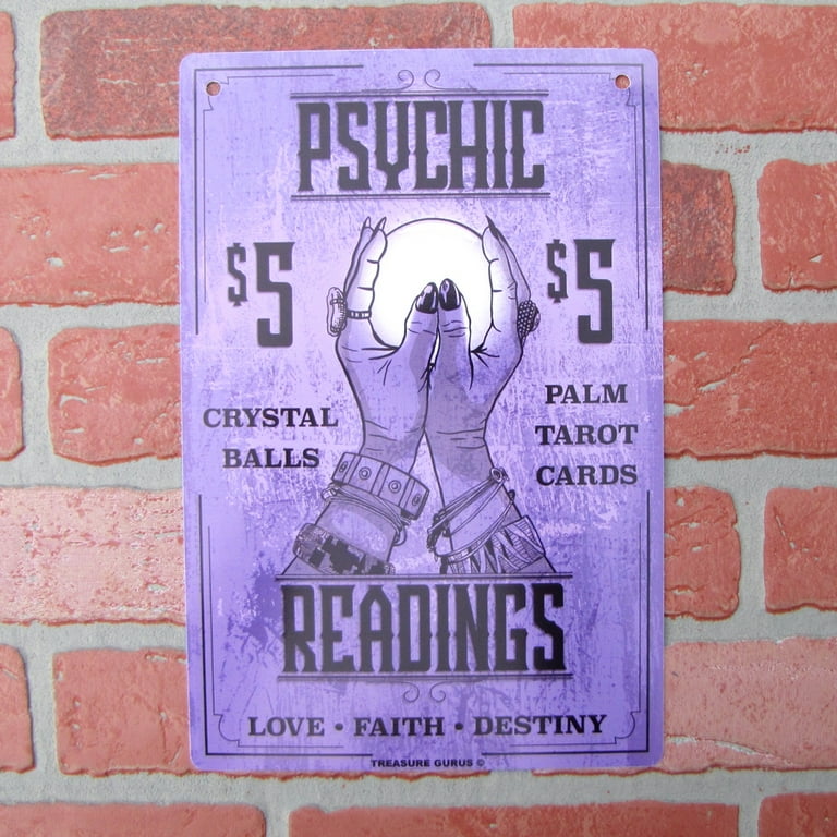 Metal $5 Psychic Reading Wall Sign Tarot Card Crystal Ball Tin Plaque Home Decor Metal $5 Psychic Reading Wall Sign Tarot Card Crystal Ball Tin Plaque Home Decor