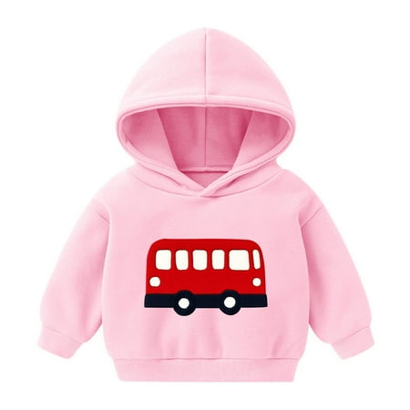 fnnxnal Little Girls 6T Pink Kids Hoodie - 100% Polyester Bus Print Daily Wear for School & Play (Ages 2-8)