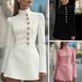 thumbnail image 2 of Quixlent Stand Collar Work Dress for Women Long Sleeve Single-Breasted Suit Dress Formal Church Office Sheath Dress, 2 of 8