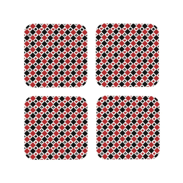 Vsdgher Playing Cards Print Leather Coasters for Drinks, Durable Drink Coasters 4 Set for Tabletop Protection, Luxurious Home Décor and Housewarming Gift-Square