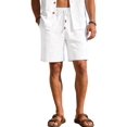thumbnail image 2 of Men's Cotton Linen Drawstring Elastic Waist Knee Length Shorts Bleached White L, 2 of 10
