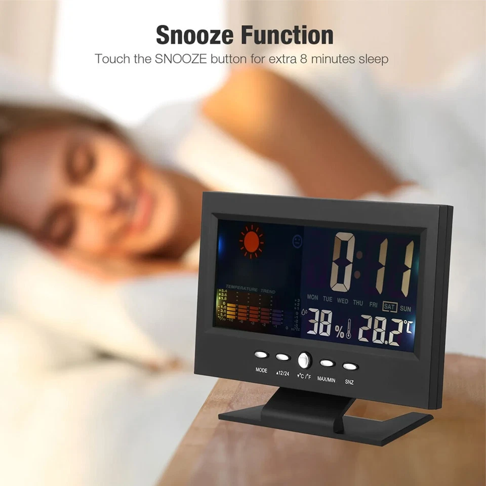 KNACK - Led Digital Alarm Clock Snooze Calendar Thermometer Hygrometer Weather Display
