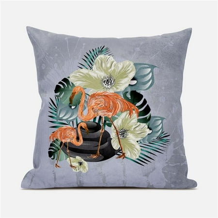 

Amrita Sen Designs CAPL715FSDS-ZP-20x20 20 x 20 in. Flamingo with Flower Suede Zippered Pillow with Insert - Green Orange & Grey