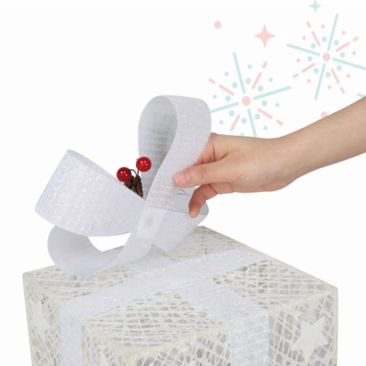 3-Piece Christmas Lighted Gift Boxes Set - 60 Warm White LEDs, Square ABS Plastic, Indoor/Outdoor Festive Decor for Home/Commercial Spaces