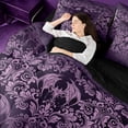 thumbnail image 4 of meiyoeat Vintage Damask Print 7pcs Queen Bedding For Adults,Gothic Bat Bedding Comforter Set Queen For Men Women, Purple Black,Black Reversible, 4 of 7