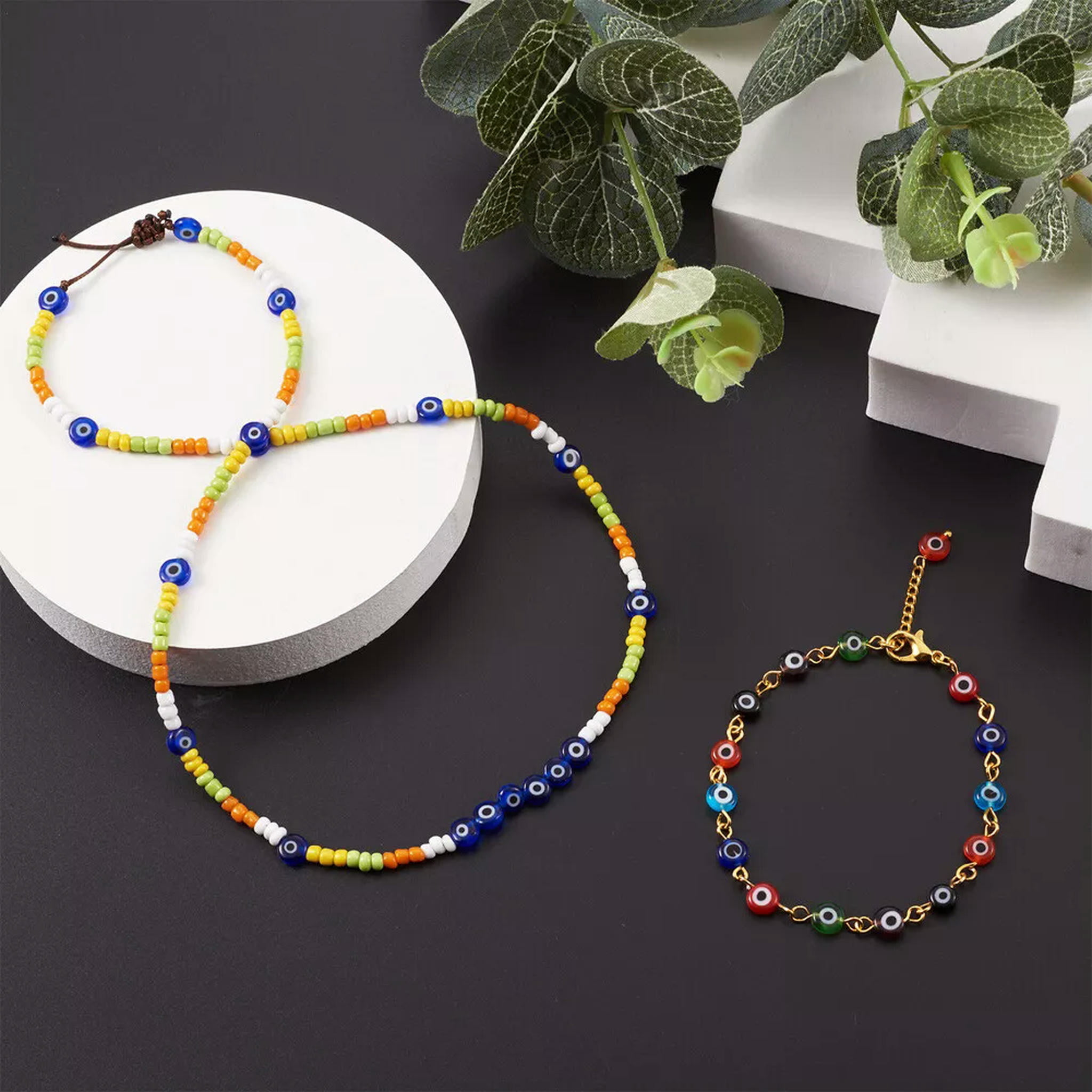 EOEMY 432~480Pcs/Box 12 Colors 6mm Flat Round Handmade Evil Eye Lampwork Glass Beads