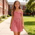 thumbnail image 5 of HAOTAGS Fit & Flare Dresses for Girls,Off-Shoulder Square-Neck s Sleeveless Knee-Length Picnic Swing Dress Red 7-8, 5 of 6