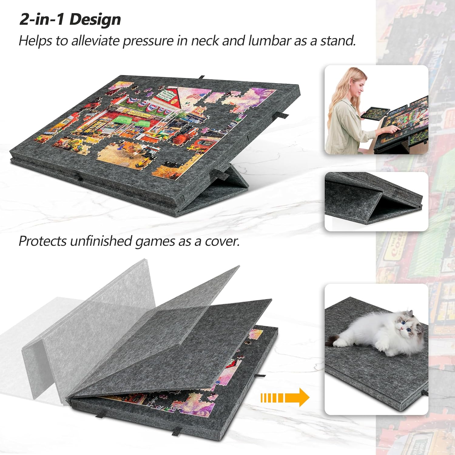 MAXVINI 1000 Piece Jigsaw Puzzle Board with 6 Drawers, Non-Slip Felt Foldable Puzzle Table, Under Couch Storage Organizer, Ideal Christmas & Holiday Gift for Puzzle Enthusiasts