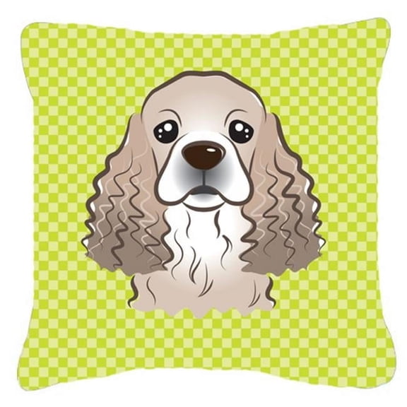 Checkerboard Lime Green Cocker Spaniel Fabric Decorative Pillow