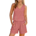 thumbnail image 2 of Cotton Linen Short Sets for Women 2 Piece Summer Vacation Outfits Sleeveless V Neck Tank Tops & Beach Shorts Lounge Set L, 2 of 7