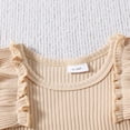 thumbnail image 6 of TOWED22 Newborn Baby Girl Clothes Daisy Print Shorts Sleeve Romper Ruffle Bloomer Shorts Headband Set Infant Summer Outfits(Beige,6-12 M), 6 of 9
