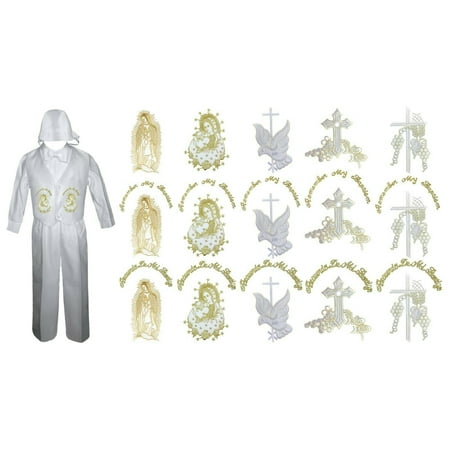 

4pc Infant to Toddler Christening Baptism Pants Set Gold Dove Mary Cross Sm-4T