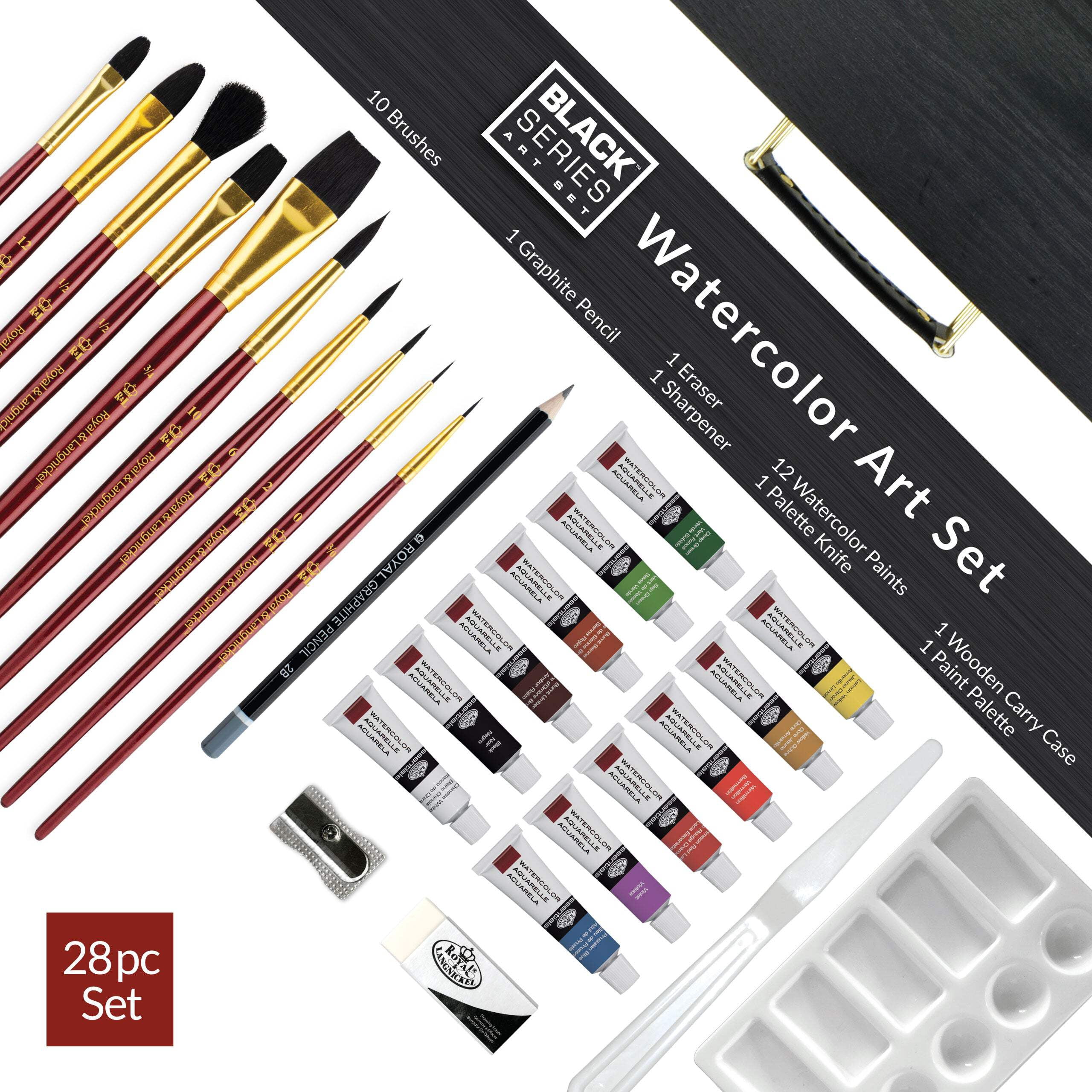 Royal & Langnickel Essentials™ 28pc Black Series Watercolor Wooden Box Art Set