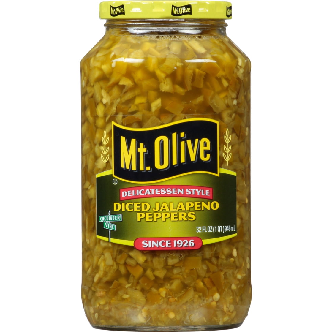 Mt. Olive Delicatessen Style Diced Jalapeno Peppers, 32 fl oz jar