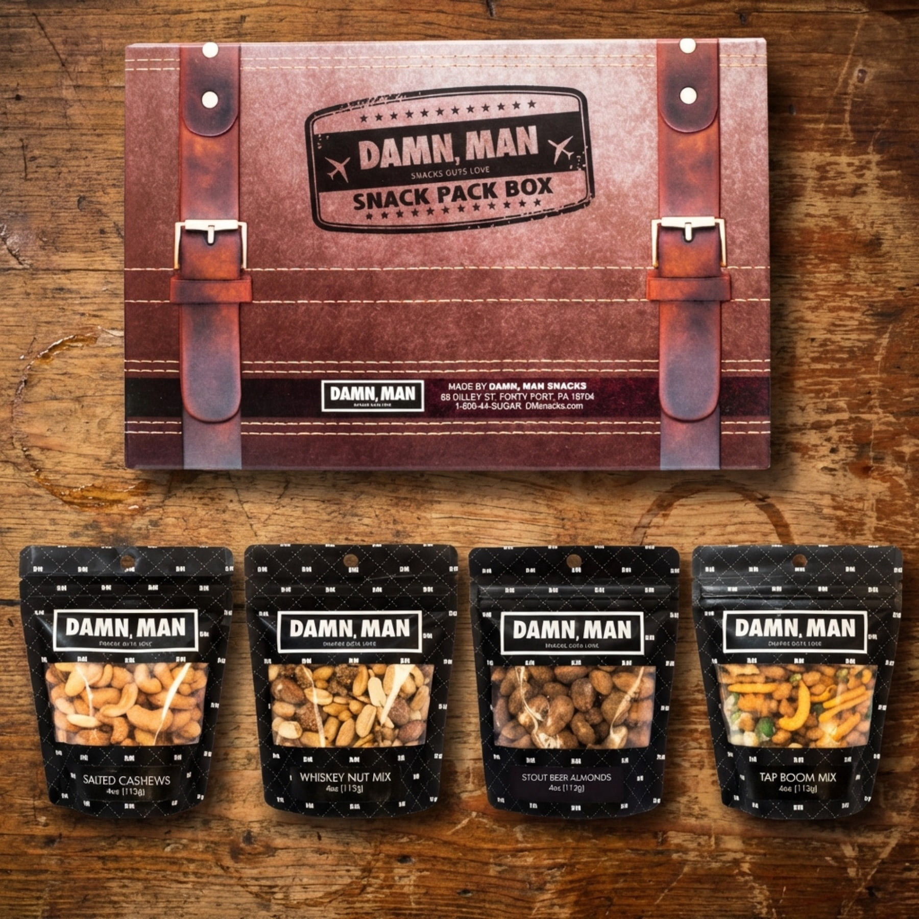 Damn, Man Roasted Bar Snack Pack, Gourmet Mixed Nuts for Beer and Cocktails, 4 Resealable Bags, Savory Party Snack Mix