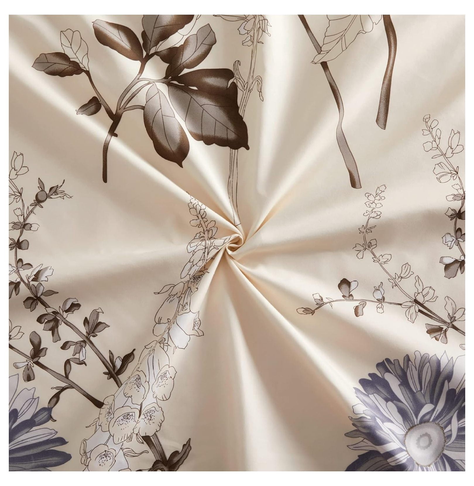 Ultra Soft Silky Deep Pocket Rich Printed Bedding Rayon Derived from Bamboo All Season 6 Pieces Sheet Set with 4 Pillowcases, Blue Chrysanthemum Floral Pattern Queen Size