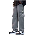 thumbnail image 2 of Fankiway Men's Solid Color Fleece Casual Loose Drawstring Multi-Pocket Work Pants Elastic Cuff Long Trousers Gray 3XL, 2 of 6