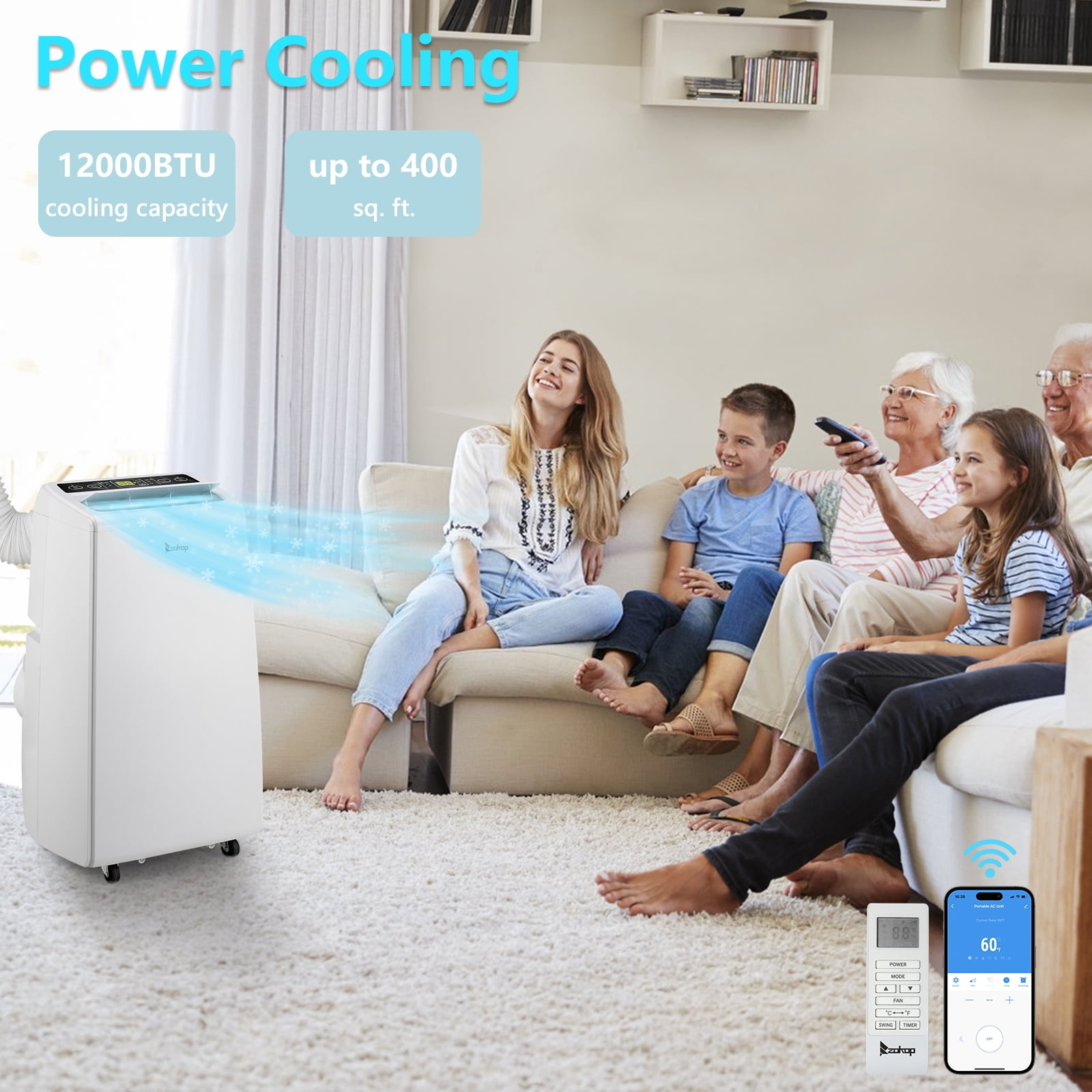 EasingRoom 12000BTU 110V Overhead Air Mobile Portable Refrigeration Air Conditioner ,White