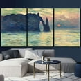 thumbnail image 2 of wall26 - 3 Piece Canvas Wall Art - The Cliff, Etretat, Sunset by Claude Monet - Modern Home Art Stretched and Framed Ready to Hang - 24"x36"x3 Panels, 2 of 4