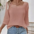 thumbnail image 3 of STETMN Women's 3/4 Length Sleeve Tops Casual Square Notched Neck Shirt Lightweight Trendy Blouse, 3 of 7