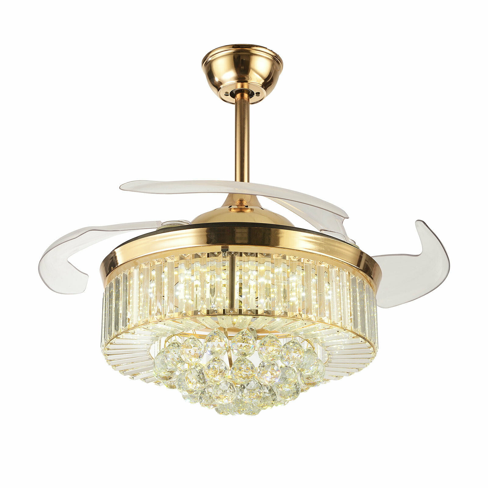 Details about   Crystal LED Chandelier Invisible Ceiling Fan Light Ceiling Lamp w/ Remote 