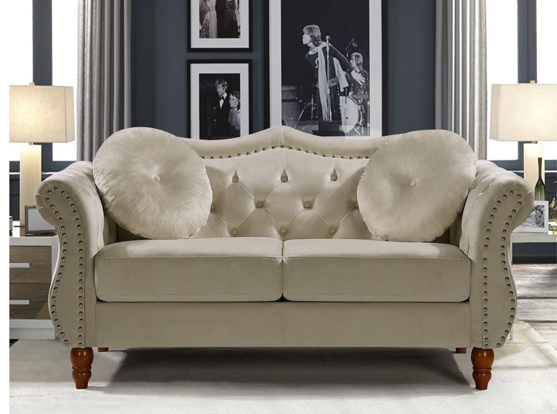 Uspridefurniture Tommy Chesterfield Velvet Loveseat,Ivory