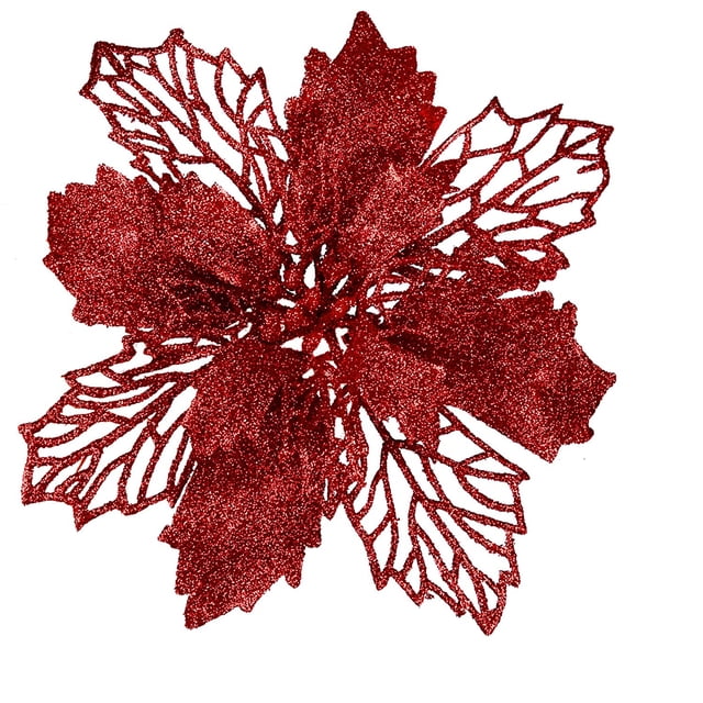 Seenda 12 Pieces Christmas Glitter Artificial Poinsettia Flowers