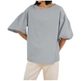 thumbnail image 2 of FcBaudy Hauts pour Femmes, Chemises pour Femmes, Manches Courtes Col Rond Blouses & Chemises d'Été Unies Chemises Amples Manches Bouffantes Manches Courtes Col Rond Blouses pour Femmes, 2 of 4