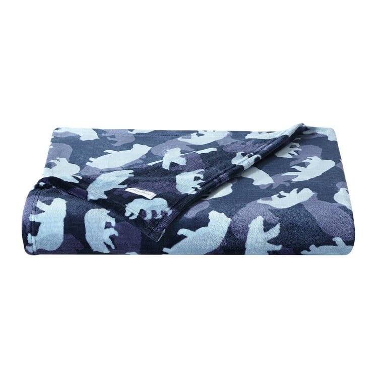 Eddie Bauer Kids Camp Camo Bear Navy Flannel Fleece FullQueen Blanket