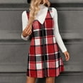 thumbnail image 7 of Women's Pinafore Dress Plaid V-Neck Sleeveless Zip Front Jumper Casual Midi Dress for Fall Winter Daily Wear,Red,XL, 7 of 7