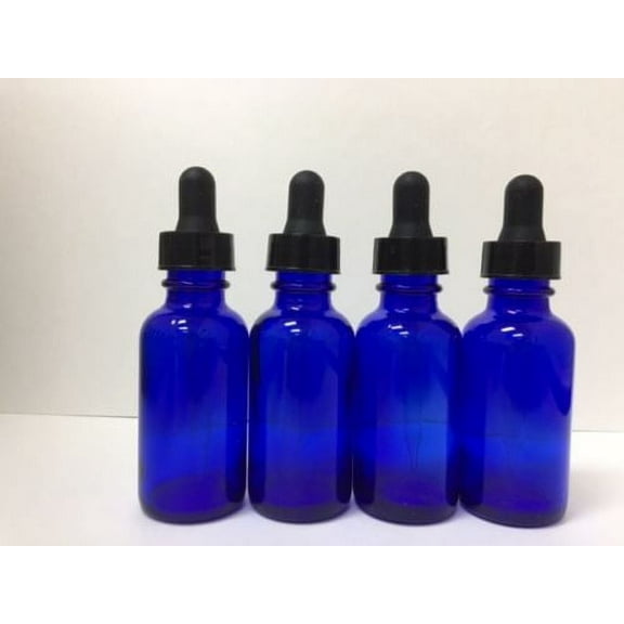 4 - 1oz Cobalt Blue Glass Bottles with Glass Eye Dropper