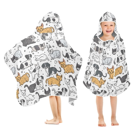 joogoo Cute Dogs Cats Kids Hooded Beach Towel Baby Bath Towel 23.5"x50"