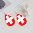 thumbnail image 4 of Faux Leather Teardrop Earrings Swiss Flag Printed Dangle Earrings Lightweight Drop Earrings, 4 of 6