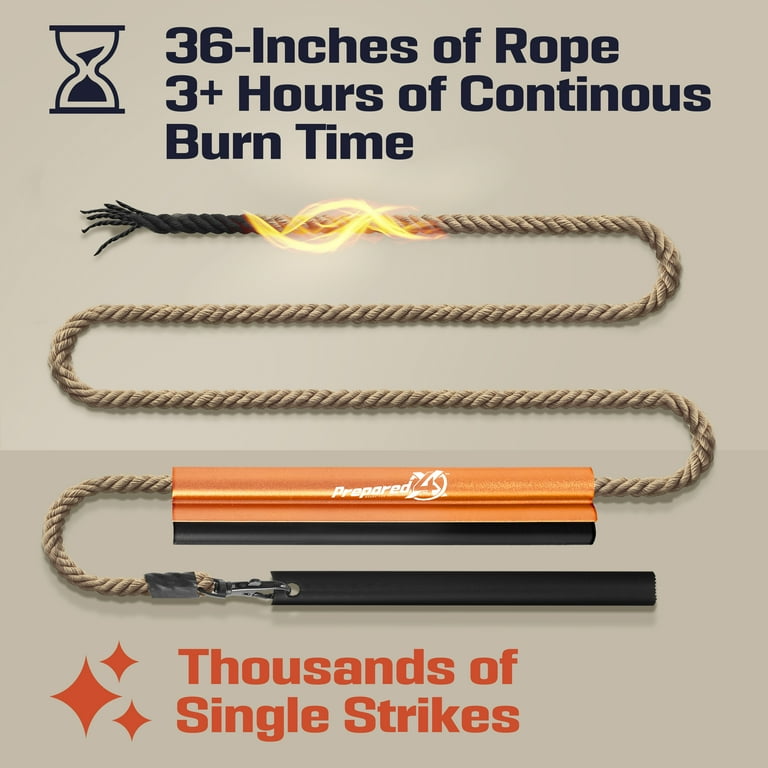 Bushcraft Survival Ferro Rod Fire Starter Kit | Ferro Rod w/Multi Tool  Striker & Jumbo Fire Starting Jute Rope - Natural Wax Infused Tinder Wick  Ropes