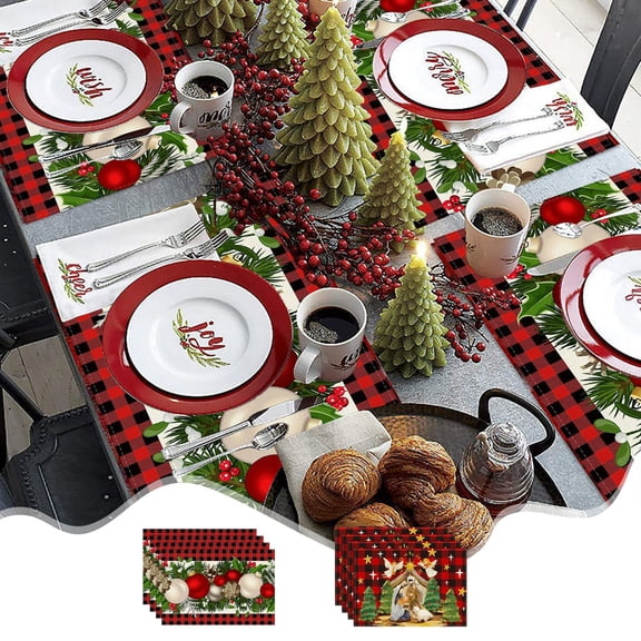 Donemore Christmas Placemats for Dining Table, Seasonal Winter Xmas Holiday Dinner Insulated Thanksgiving Table Mats