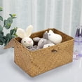 thumbnail image 6 of Wicker Shelf Baskets Bin Handwoven Seagrass Storage Basket with Lid, Rectangular Household Basket Boxes for Shelf Wardrobe Home Organizer, Caramel, M (11.42"x7.48"x4.72"H), 6 of 7