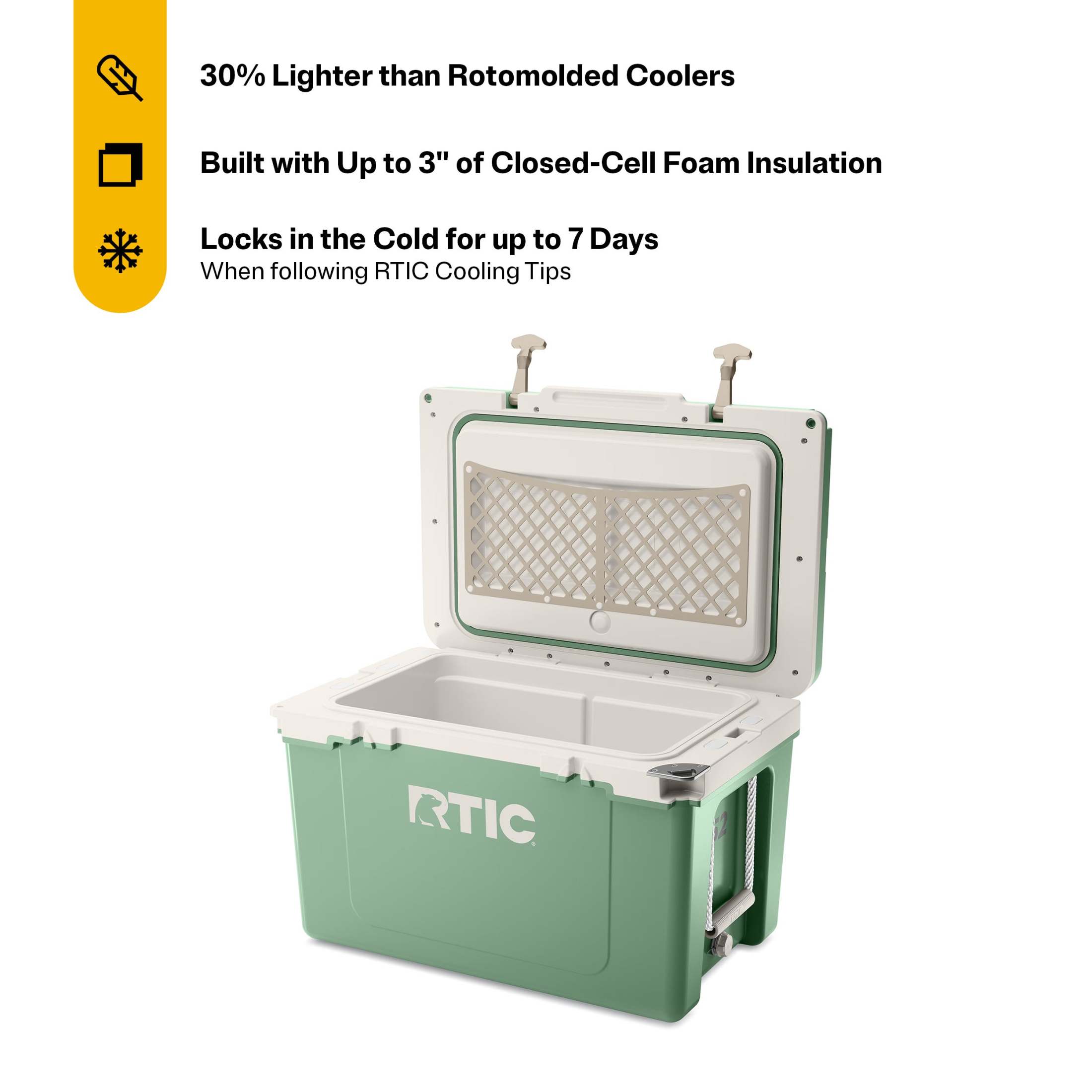 RTIC 52 QT Hard-Sided Ice Chest Cooler, Ultra-Light, Fits 76 Cans, Sage/Beach