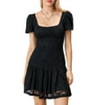 thumbnail image 2 of nvzhuang Women Lace Dresses, Short Sleeve Square Neck Casual Party Spring Summer A-Lined Dress, 2 of 9