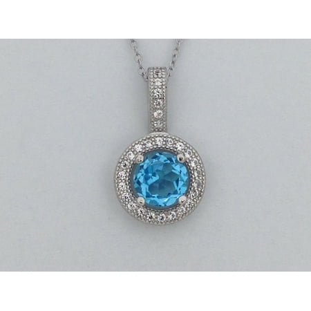 Silver Shop 14k White Gold Plated Halo Pendant W/ Chain Round Cut Lab Created Topaz