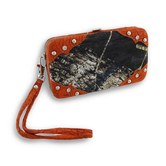 Zeckos Forest Camouflage iPhone 5/5s Wallet Wristlet with Mock Croc Trim - Orange - Size Small