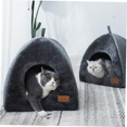 thumbnail image 2 of Dark Gray Triangular Enclosed Pet House for Cats & Small Dogs - S Size 28x28x30CM, Flannel & Imitation Linen Material, Removable Thick Cushion, Windproof Design for Warmth, Breathable &, 2 of 6