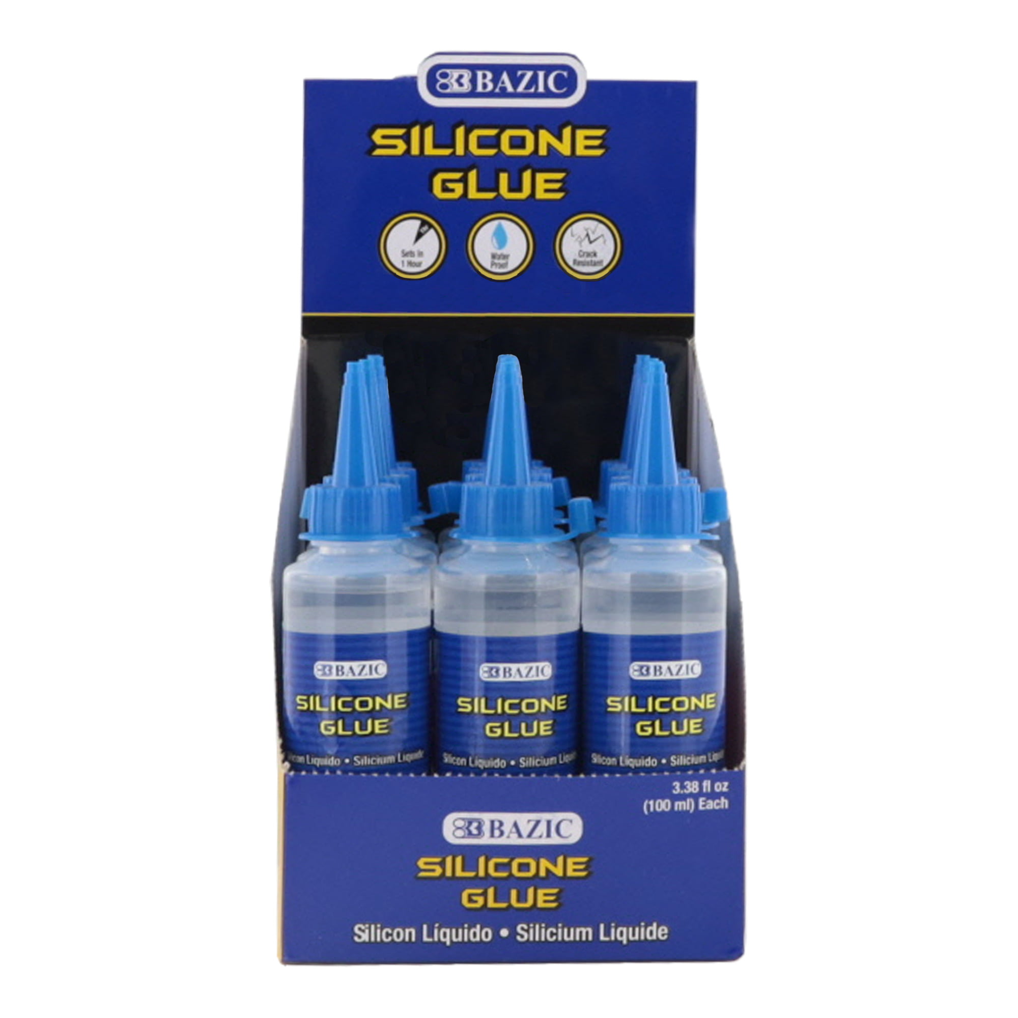 BAZIC Silicone Glue 3.38Oz (100 mL), Waterproof Crack Resistant, 12-Pack 