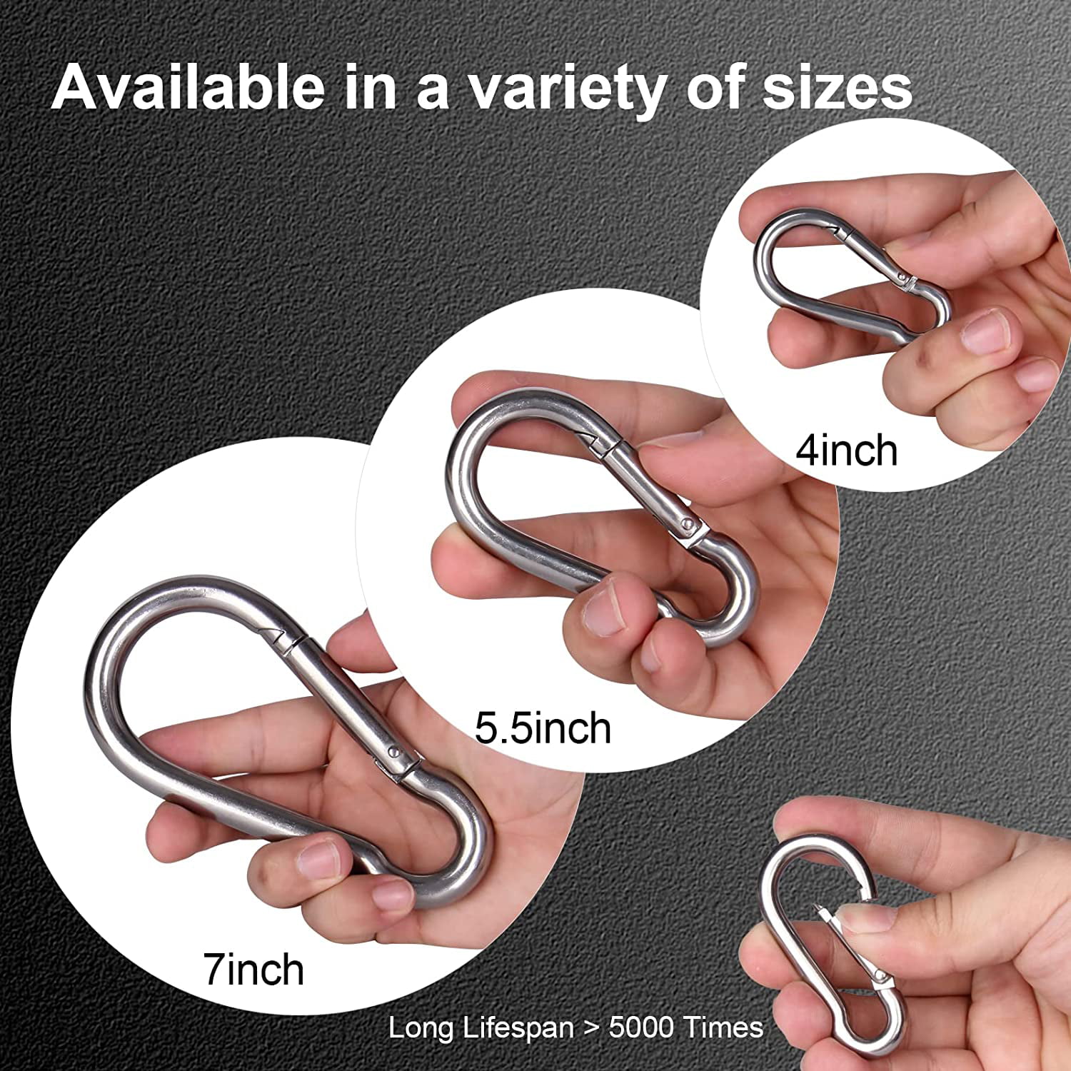 2 Pack 304 Stainless Steel Carabiner Clip, 5.5 inch Heavy Duty Spring Snap  Hook, Large Caribeener Clips for Camping, Swing Set, Hammock, Hiking,  Travel, Weight Lifting Machine, Home Gym Equipment 