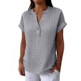 thumbnail image 3 of TaTaai Women’s Casual Pa Collar V Neck Button Blouse Short Sleeve Loose Fit Solid Color Printless T Shirts Soft Polyester Summer Holiday Wear Gift, 3 of 8