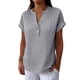 thumbnail image 3 of TaTaai Women’s Casual Pa Collar V Neck Button Blouse Short Sleeve Loose Fit Solid Color Printless T Shirts Soft Polyester Summer Holiday Wear Gift, 3 of 8