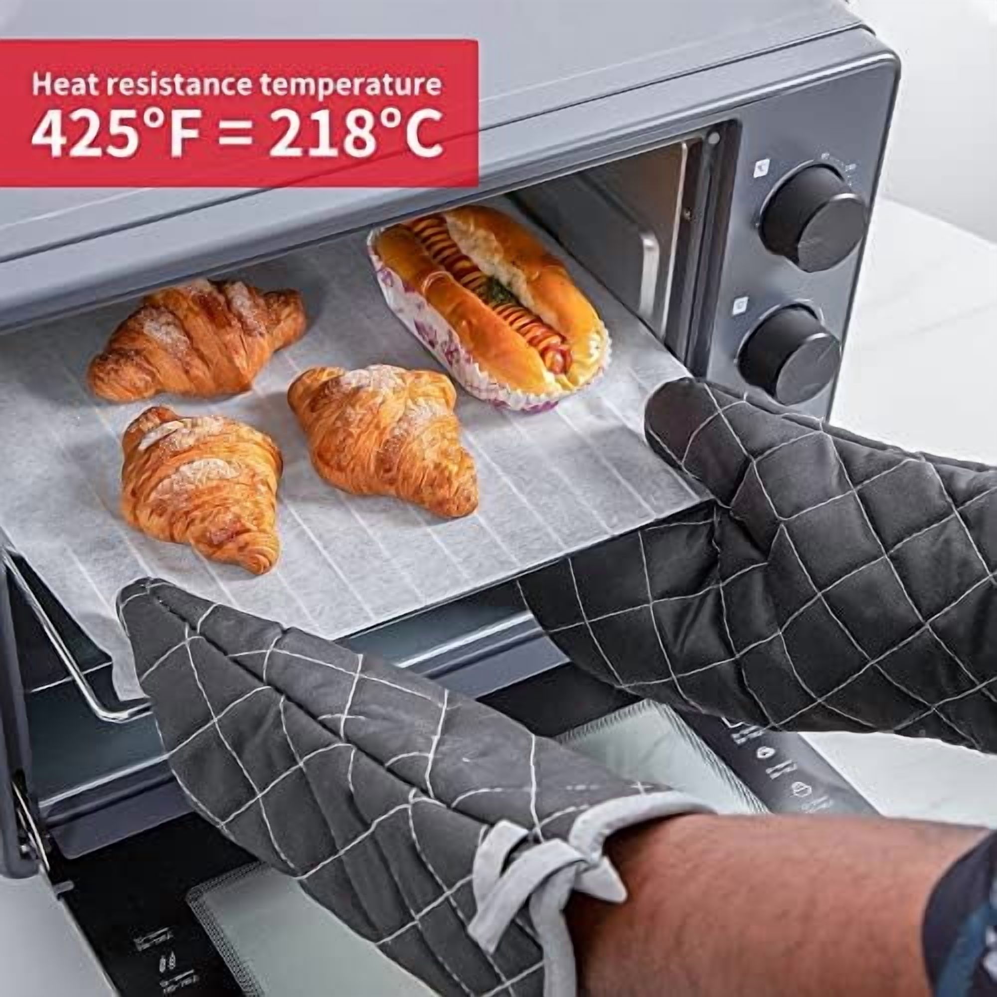 Oven Mitts Heat Fire Resistant Oven Mitts 425 ° F, Quilted Terry Cloth Cotton Soft Lining Oven Gloves, Extra Long Kitchen Mittens for Cooking Baking