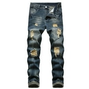 DDAPJ pyju Vintage Ripped Frayed Skinny Jeans Stretchy Distressed Straight Leg Jeans,Young Mens Casual Going Out Streetwear