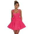 thumbnail image 1 of Vestido de bienvenida Dessiny con lentejuelas, lazo ajustado 2025, rosa intenso, 1 of 6